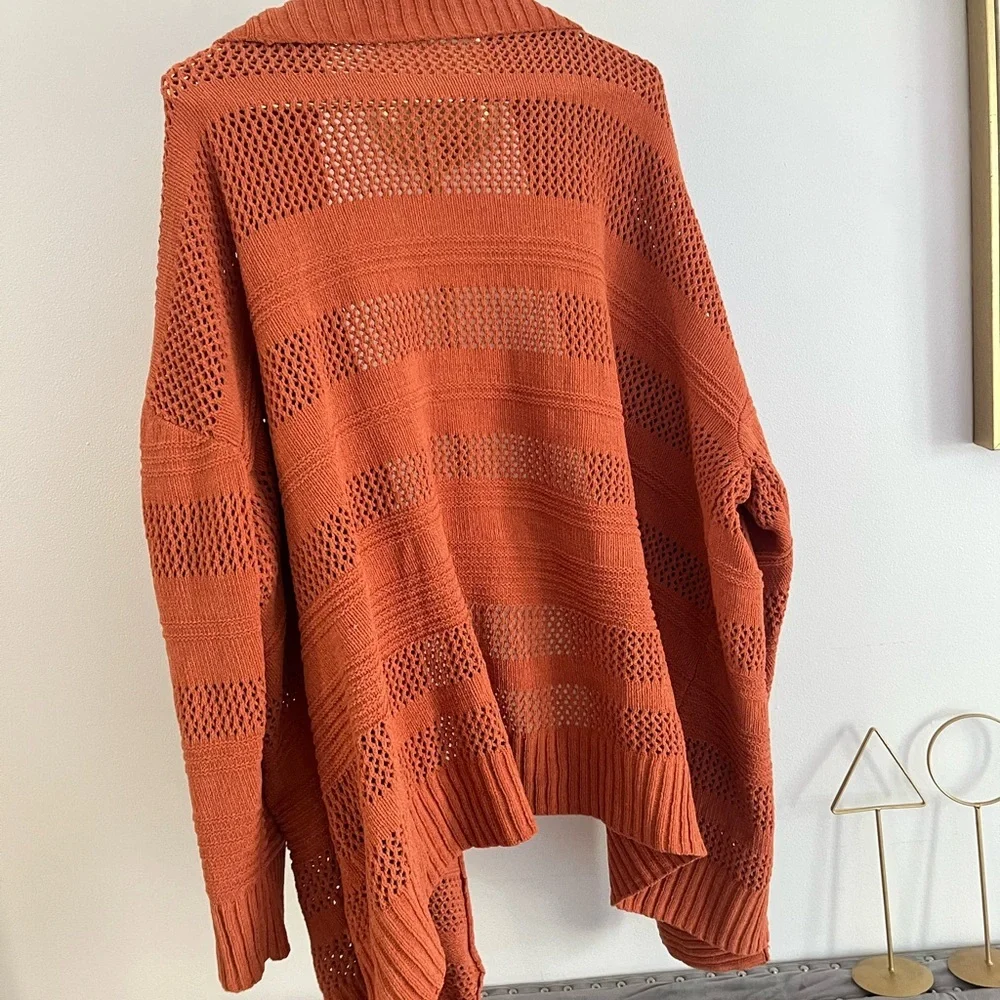 Terra Sky Women's rust fall spring boho Open Knit Cardigan Sweater Orange 2X